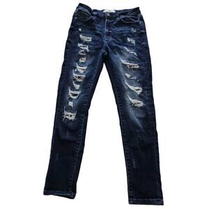 Kancan Womens Mid Rise Super Skinny Jeans Ripped Estillo KC7304D Size 9/28 Patch